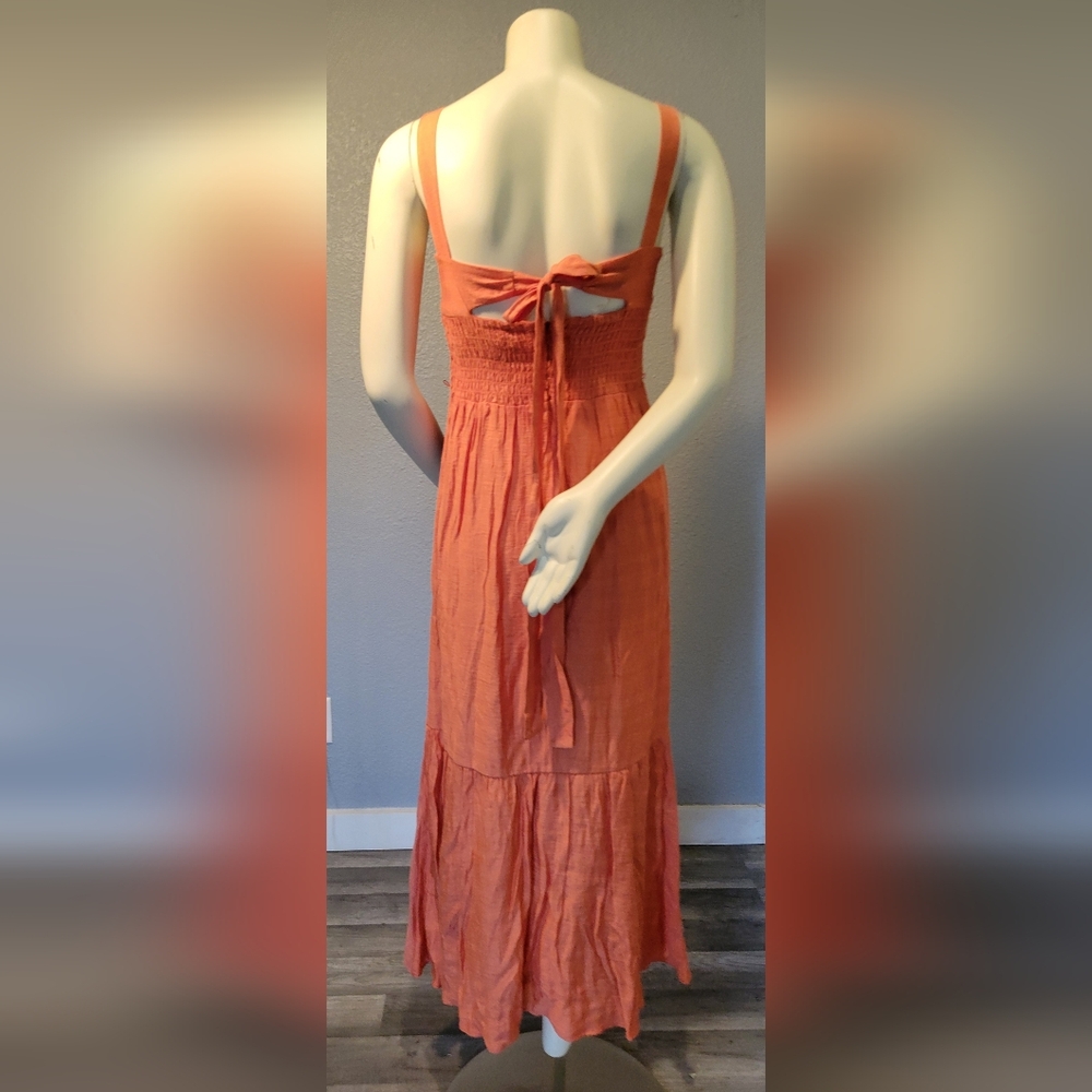 TAYLOR PAPAYA ORANGE Long DRESS SIZE 2 Ruffled Sundress Spaghetti Strap - Picture 15 of 16